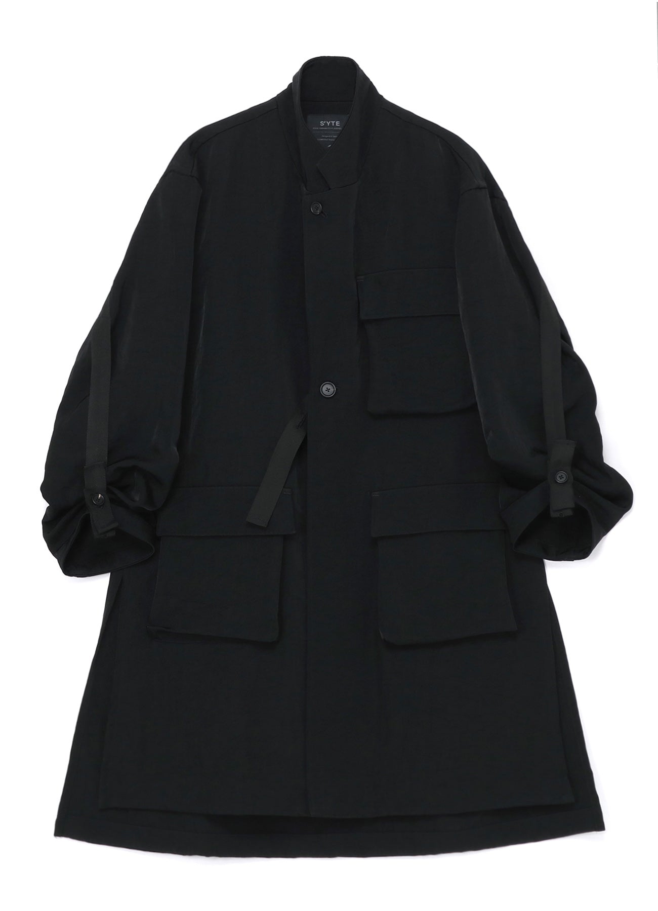 WASHED HIGH-DENSITY NYLON TWILL LONG JACKET WITH MULTIPLE POCKETS