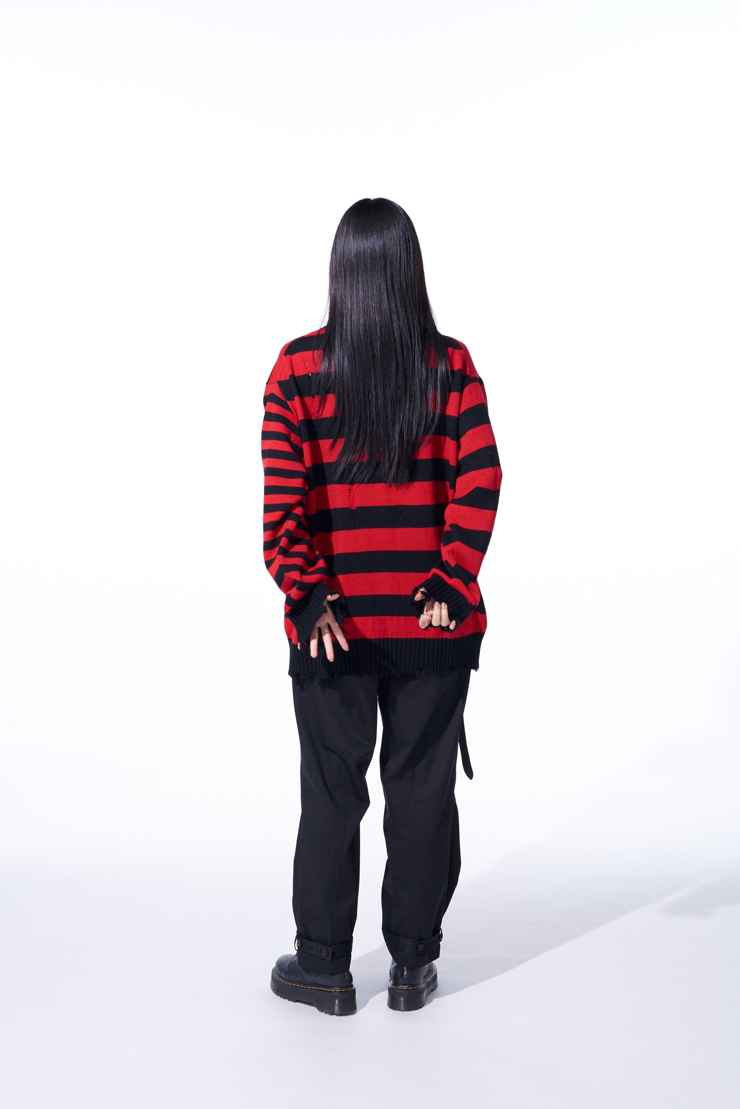 STRIPED PULLOVER KNIT WITH DAMAGED EDGES