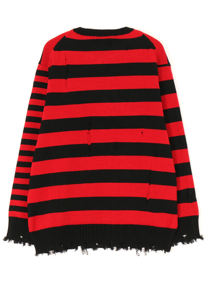 STRIPED PULLOVER KNIT WITH DAMAGED EDGES