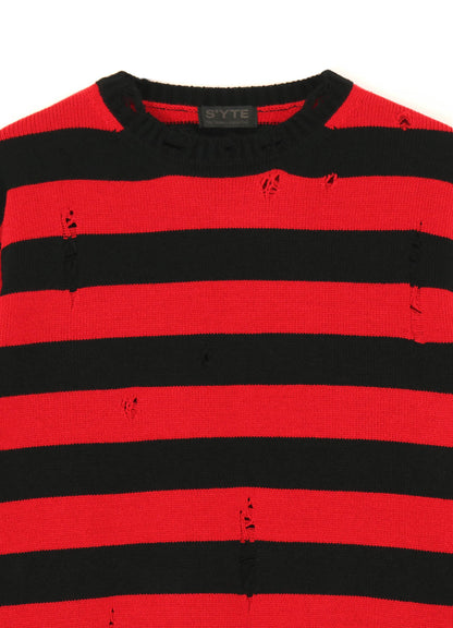 STRIPED PULLOVER KNIT WITH DAMAGED EDGES