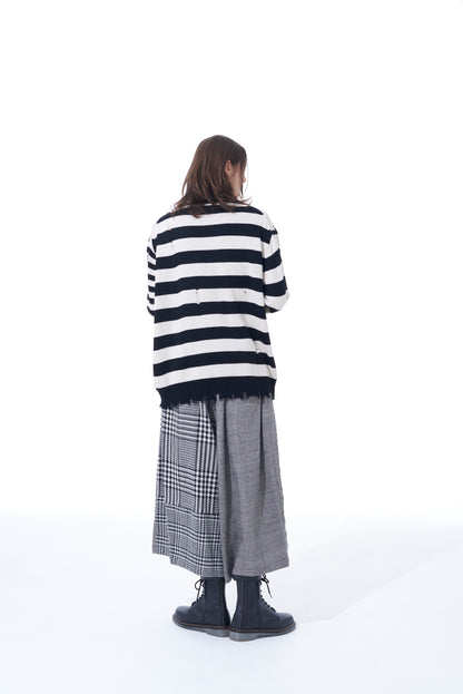 STRIPED PULLOVER KNIT WITH DAMAGED EDGES