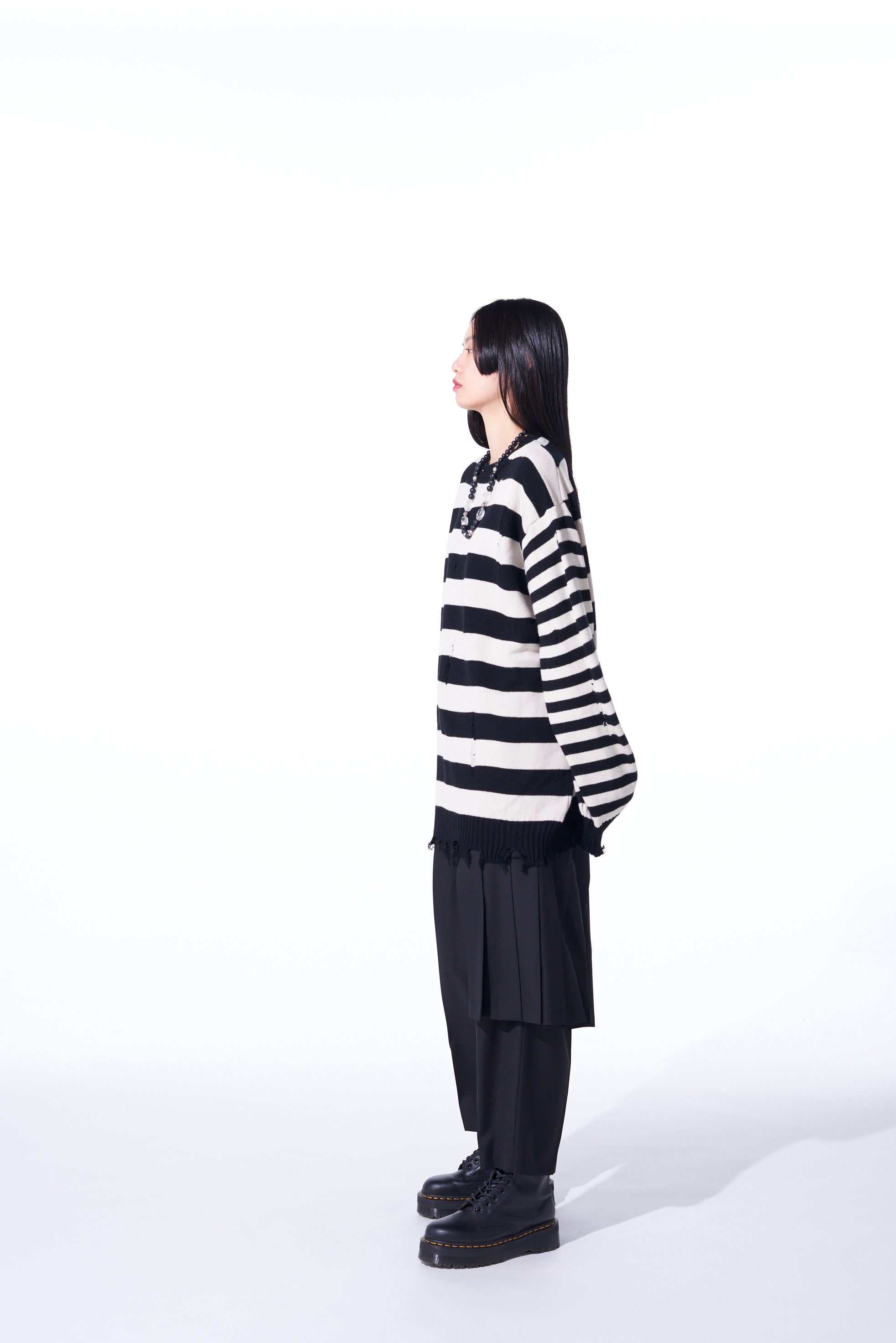 STRIPED PULLOVER KNIT WITH DAMAGED EDGES – THE SHOP YOHJI YAMAMOTO