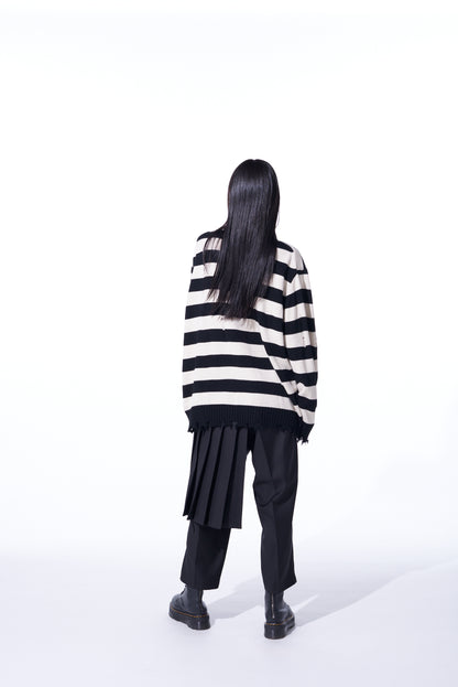 STRIPED PULLOVER KNIT WITH DAMAGED EDGES