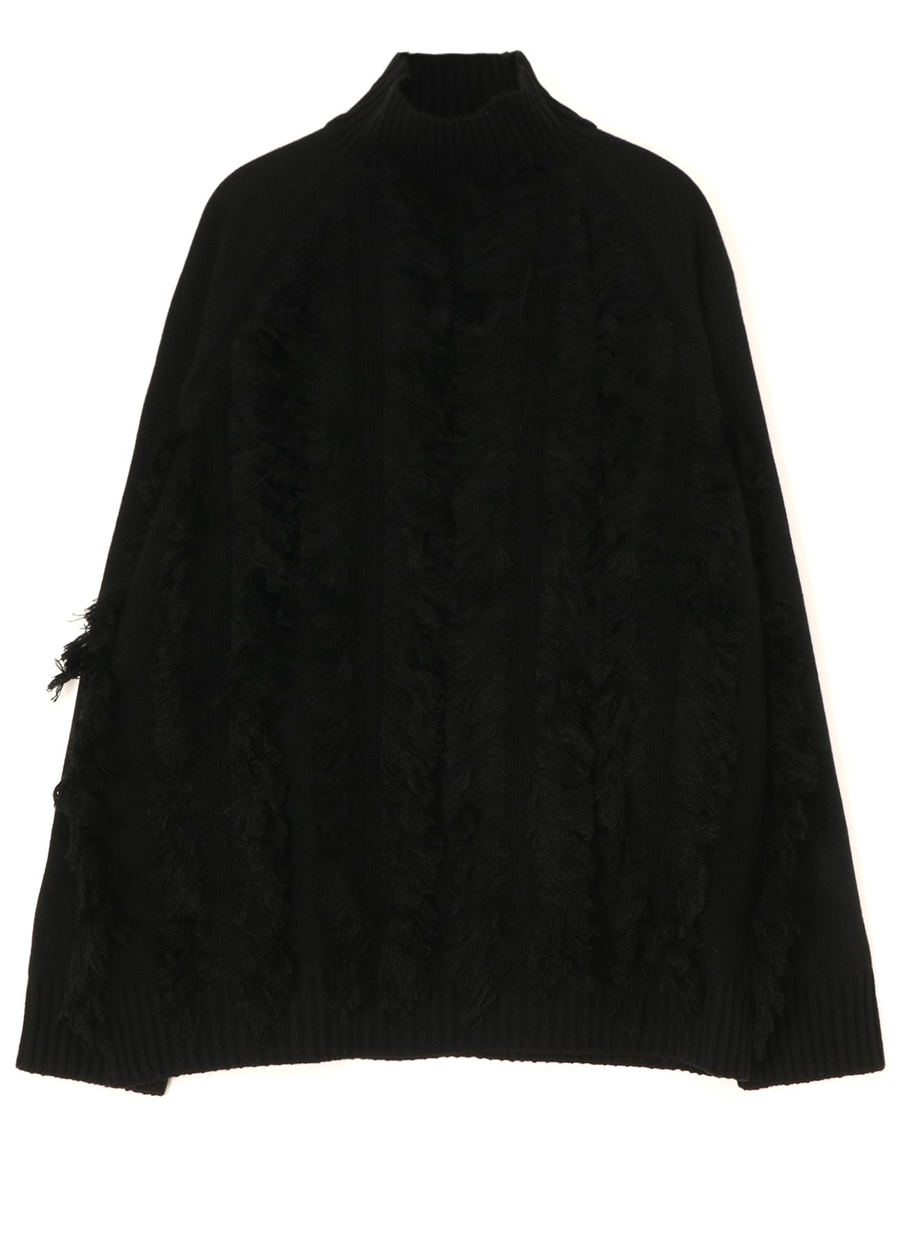 MOCK NECK JACQUARD KNIT WITH FRINGE