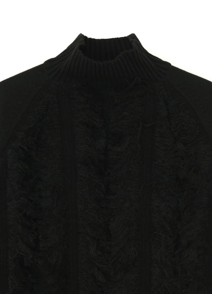 MOCK NECK JACQUARD KNIT WITH FRINGE