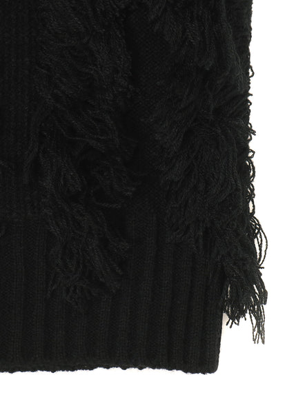 MOCK NECK JACQUARD KNIT WITH FRINGE