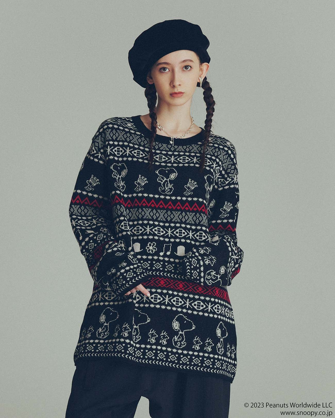 S'YTE x PEANUTS BULKY WOOL UNIQUE NORDIC PATTERN PULL OVER