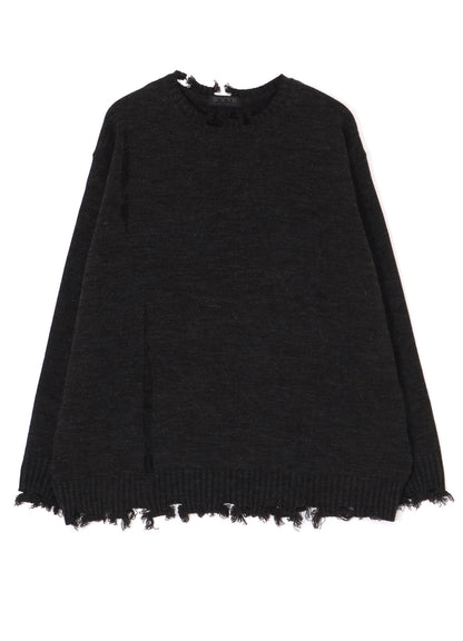 7G BULKY WOOL DAMAGE ROUND NECK PULLOVER