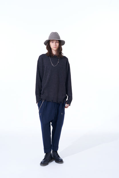 7G BULKY WOOL DAMAGE ROUND NECK PULLOVER