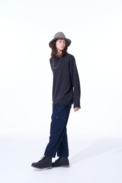 7G BULKY WOOL DAMAGE ROUND NECK PULLOVER