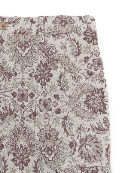 GOBELIN-STYLE JACQUARD GRAFTED SAROUEL PANTS WITH CUT-OFF HEM