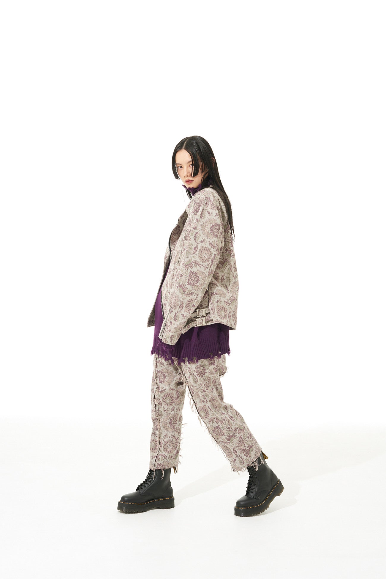 GOBELIN-STYLE JACQUARD GRAFTED SAROUEL PANTS WITH CUT-OFF HEM