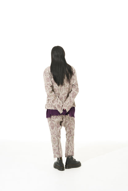 GOBELIN-STYLE JACQUARD GRAFTED SAROUEL PANTS WITH CUT-OFF HEM