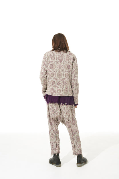 GOBELIN-STYLE JACQUARD GRAFTED SAROUEL PANTS WITH CUT-OFF HEM