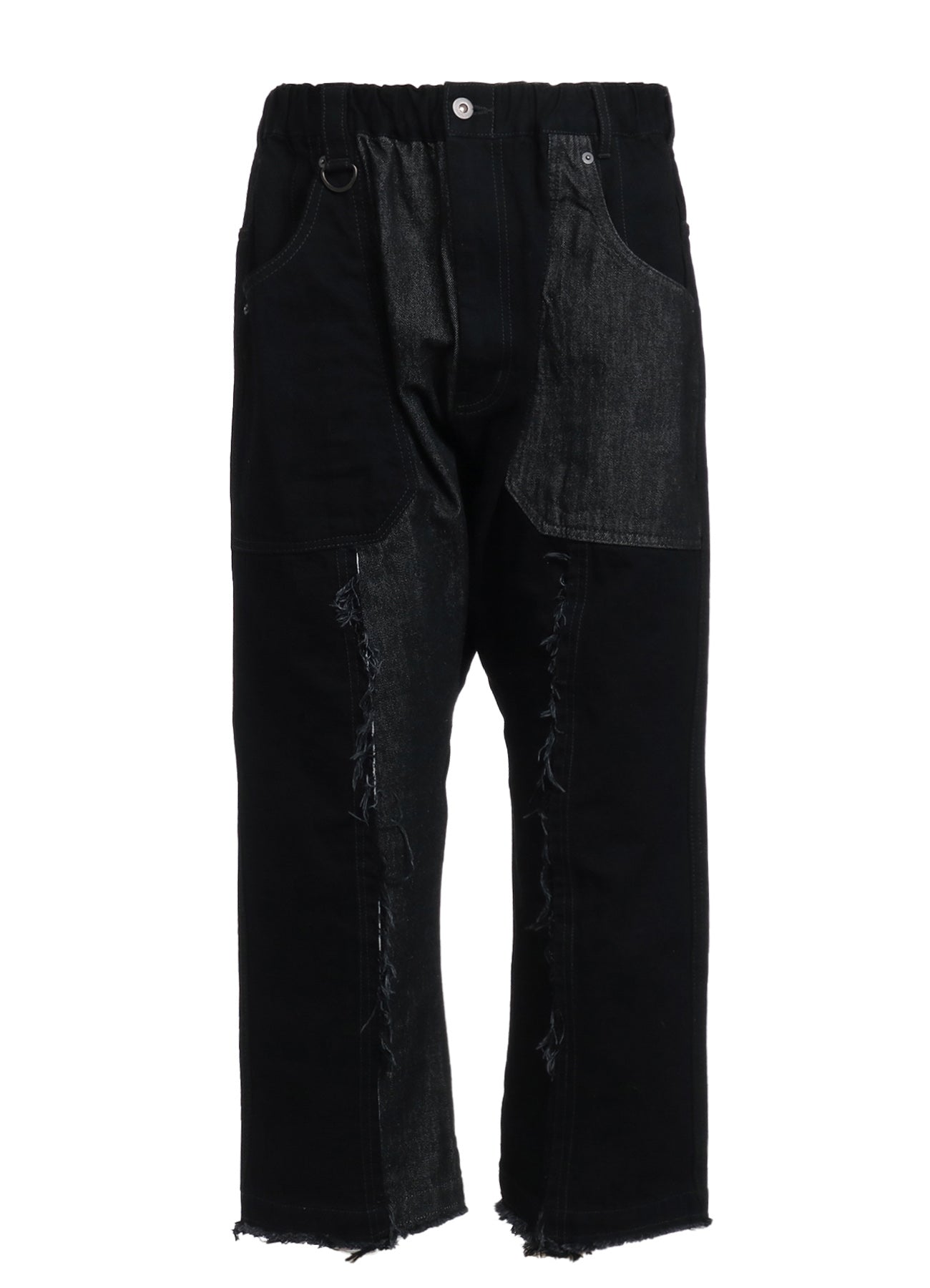 11oz DENIM PATCHWORK SAROUEL PANTS WITH CUT-OFF HEM