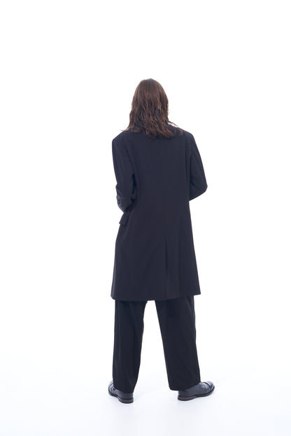 PE/RAYON GABARDINE STRETCH 2 TUCK TAPERED WIDE PANTS WITH A BUTTON SLIT AT THE HEM