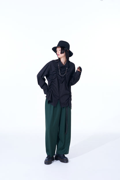 PE/RY CLEAR TWILL 2-TUCK WIDE STRAIGHT PANTS