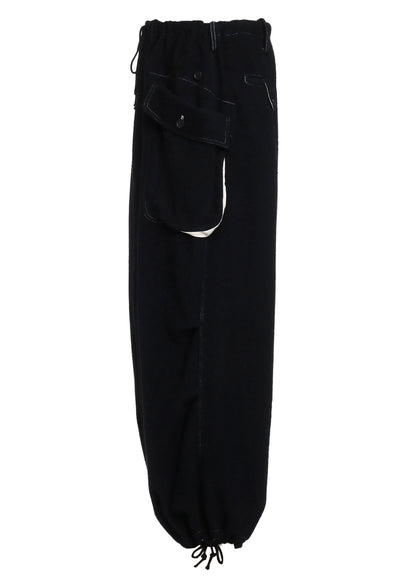 ECO WOOL BEAVER WHITE STITCH CARGO PANTS WITH ASYMMETRICAL POCKETS