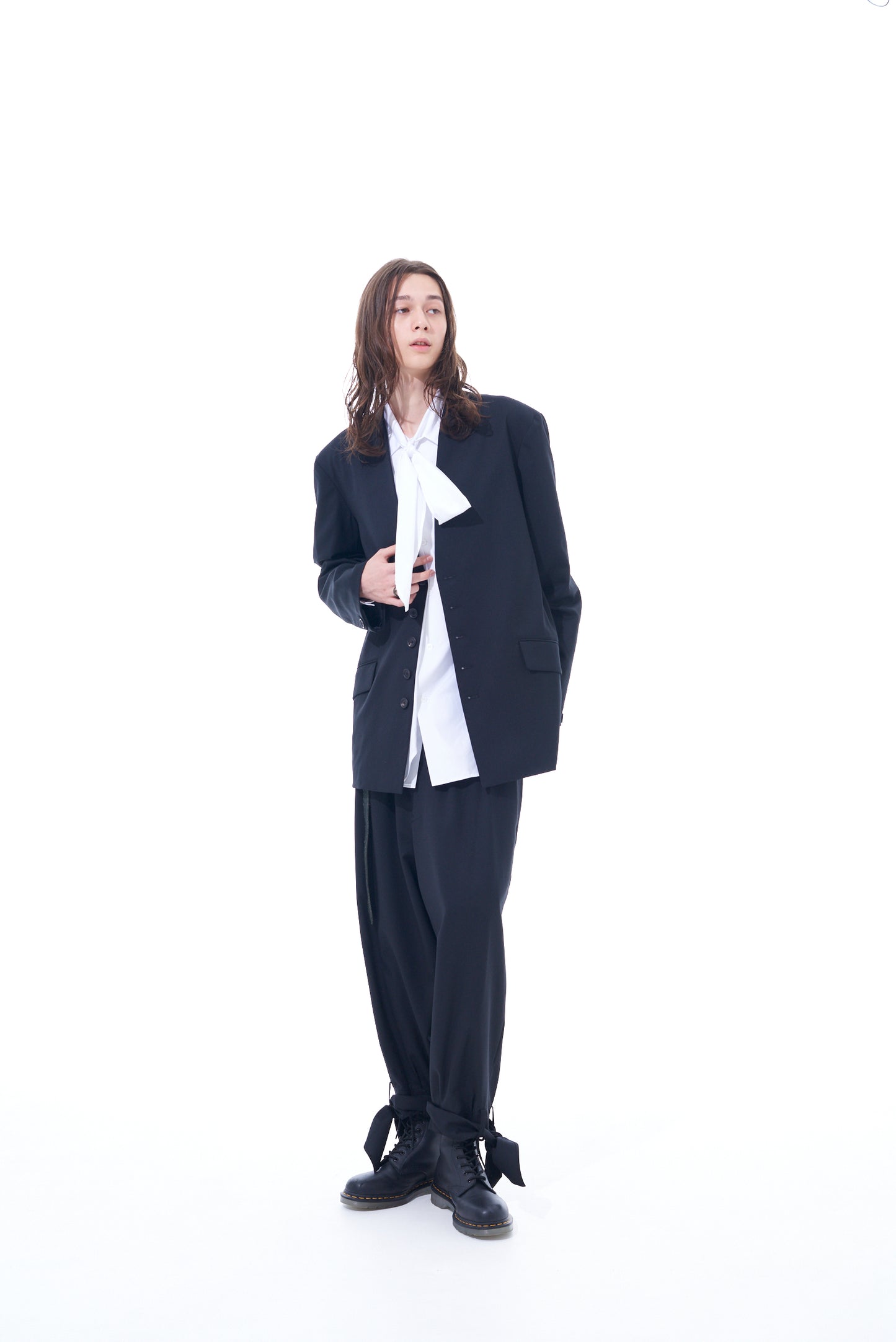 T/W GABARDINE 2-TUCK PANTS WITH HEM TIES