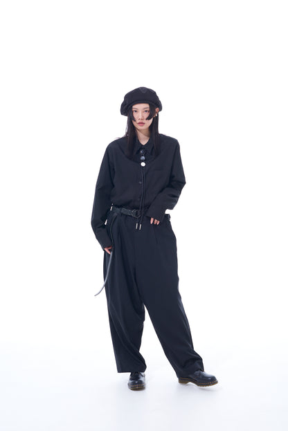 T/W GABARDINE SUSPENDER PANTS WITH TRIANGLE GUSSET