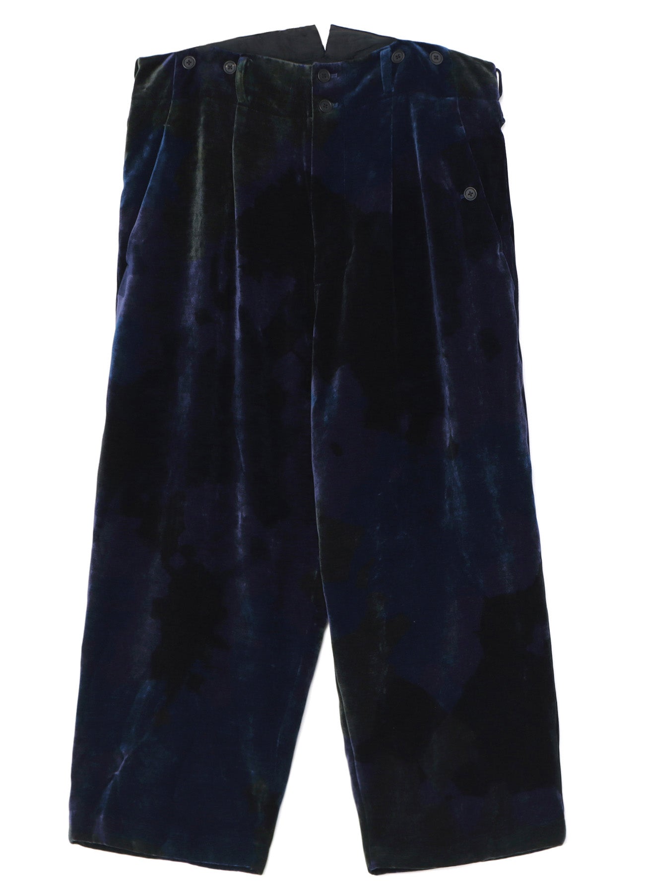 TIE-DYE VELVET SUSPENDER PANTS WITH TRIANGLE GUSSET