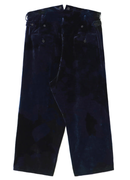 TIE-DYE VELVET SUSPENDER PANTS WITH TRIANGLE GUSSET