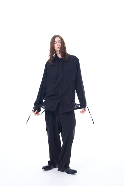 PE/RAYON GABARDINE STRETCH SUSPENDER PANTS WITH HEM BUTTON DETAIL