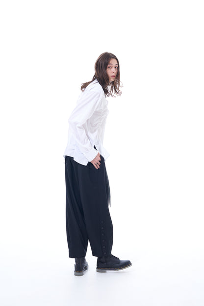 T/W GABARDINE BALLOON SILHOUETTE PANTS WITH HEM BUTTON DESIGN