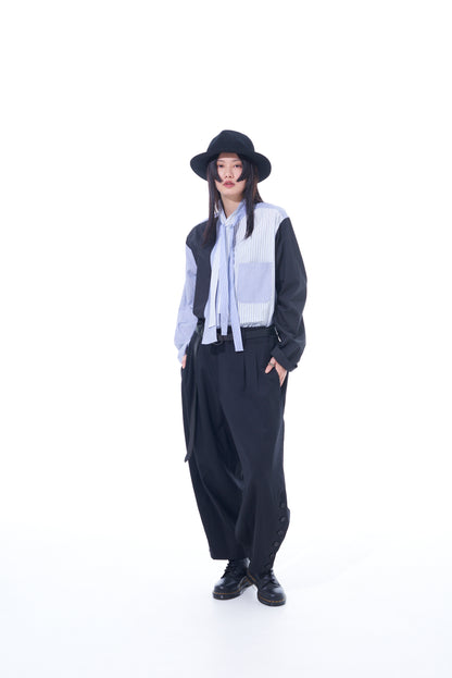 T/W GABARDINE BALLOON SILHOUETTE PANTS WITH HEM BUTTON DESIGN