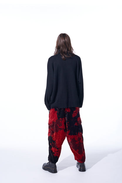 TIE-DYE VELVET BALLOON SILHOUETTE CARGO PANTS