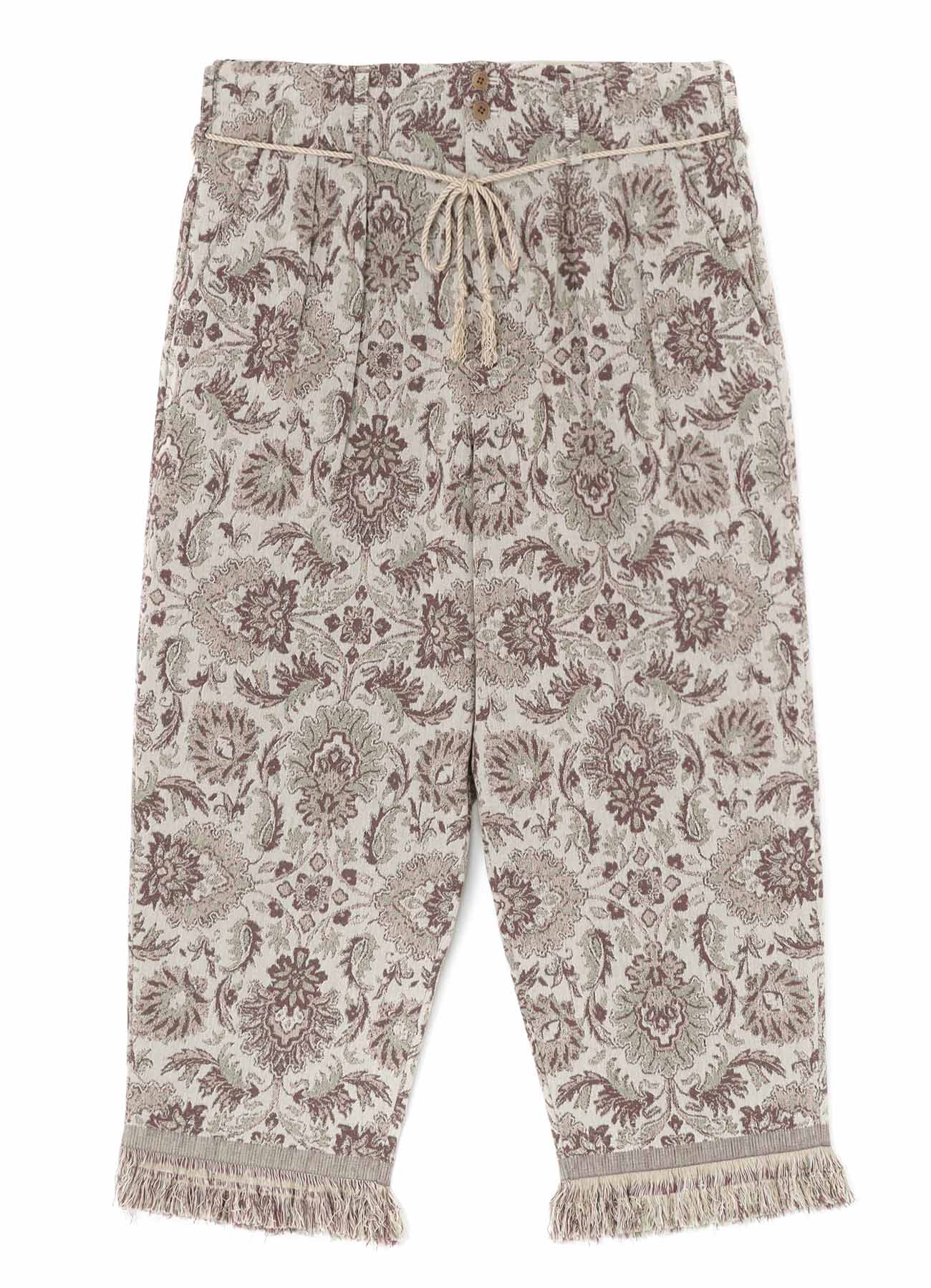 GOBELIN-STYLE JACQUARD 2-TUCK TAPERED PANTS WITH FRINGE HEM DESIGN