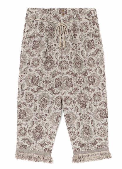 GOBELIN-STYLE JACQUARD 2-TUCK TAPERED PANTS WITH FRINGE HEM DESIGN