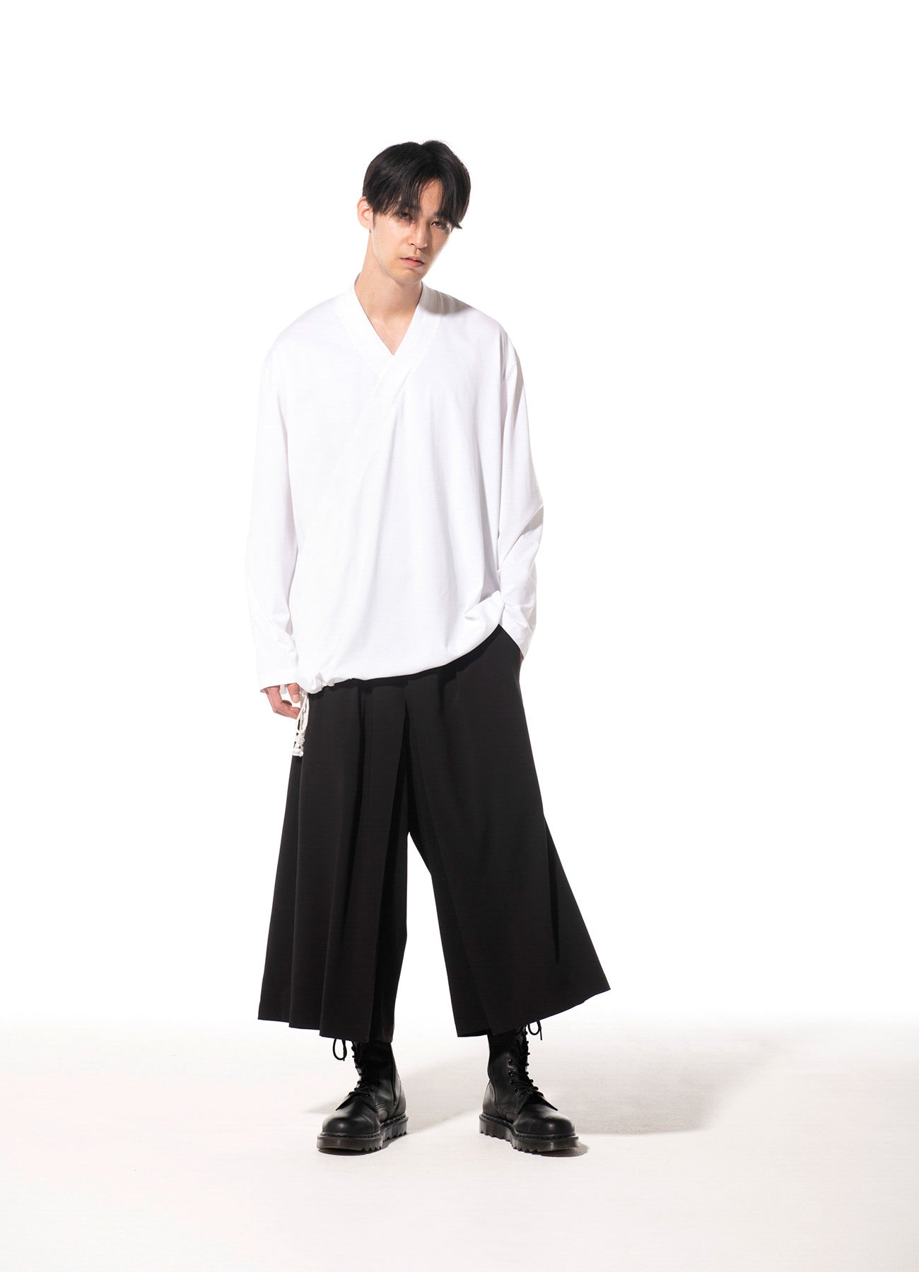 PE/RAYON GABARDINE STRETCH HAKAMA TUCK PANTS