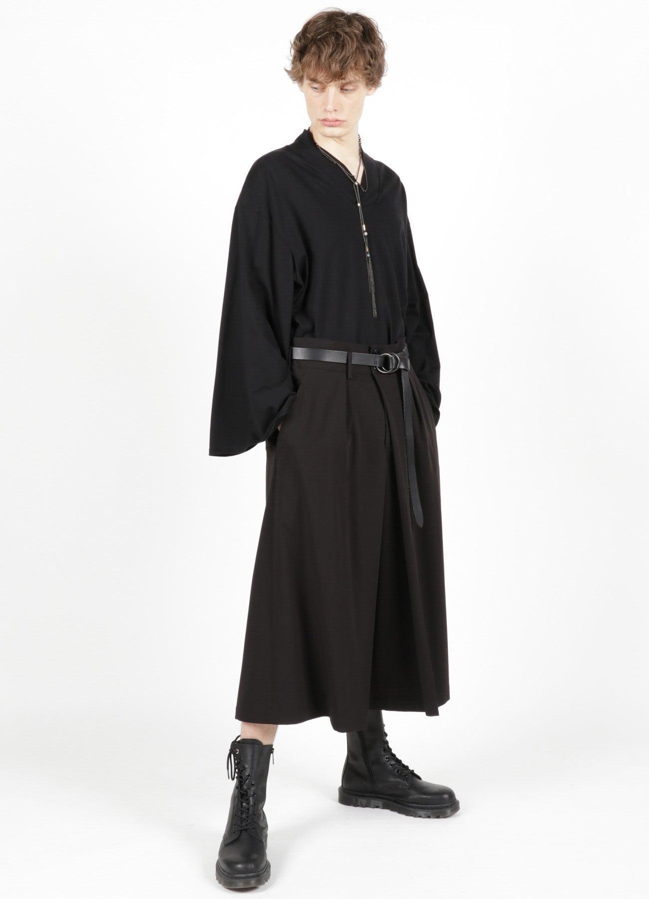 PE/RAYON GABARDINE STRETCH HAKAMA TUCK PANTS