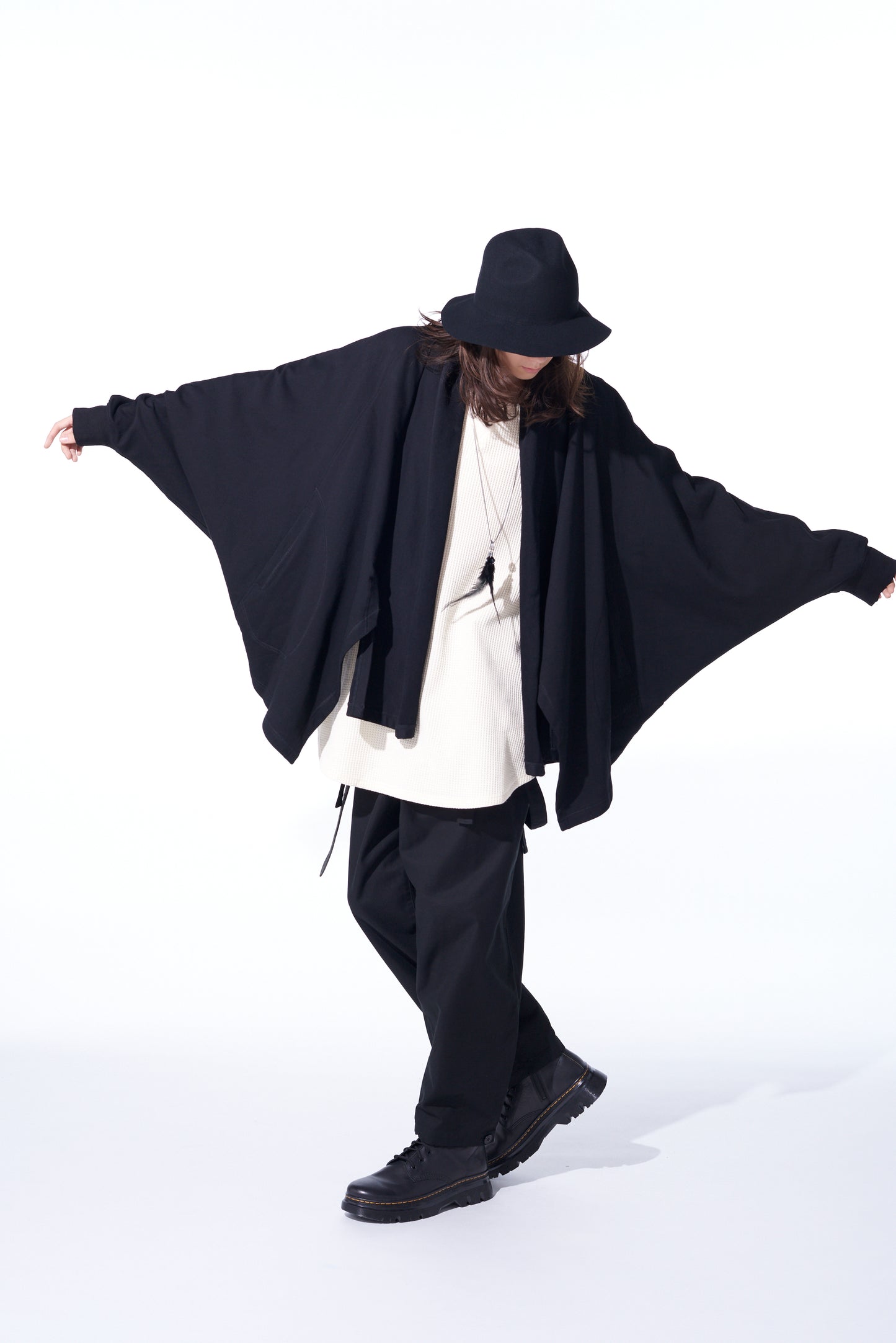 COTTON FLEECE DOLMAN SLEEVE CARDIGAN WITH STOLE COLLAR