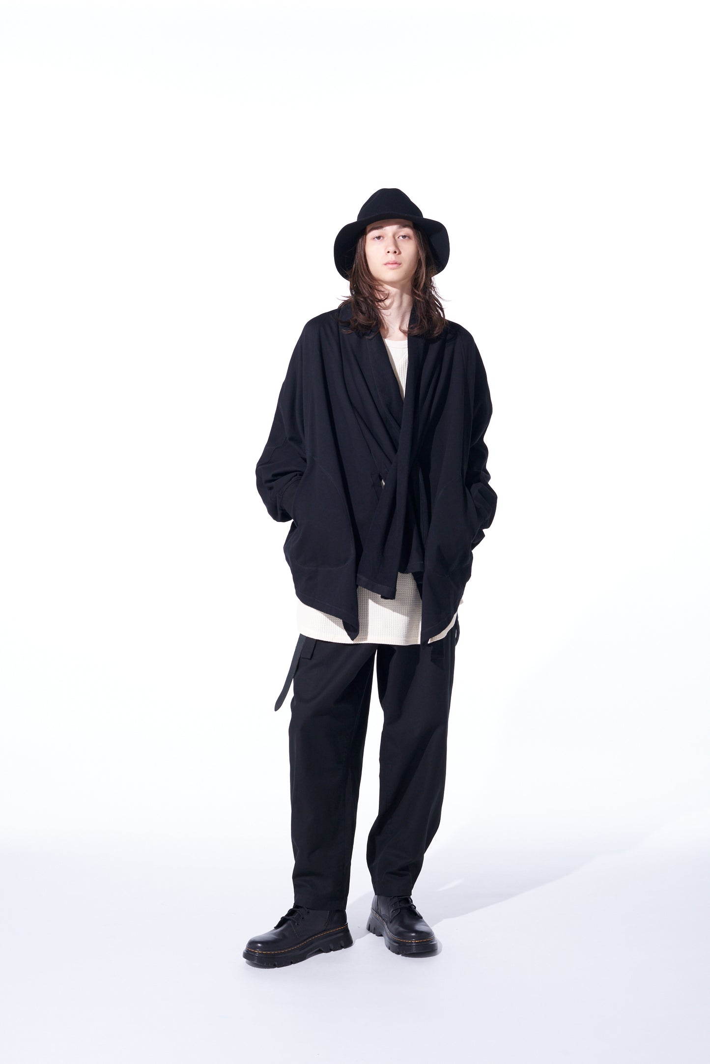 COTTON FLEECE DOLMAN SLEEVE CARDIGAN WITH STOLE COLLAR