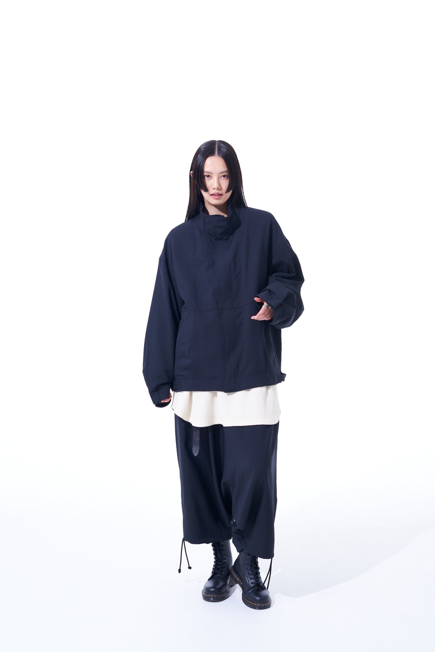 PE/STRETCH TWILL OVERSIZED STAND COLLAR BLOUSON WITH FUNCTIONAL LINING