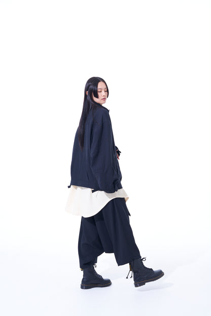 PE/STRETCH TWILL OVERSIZED STAND COLLAR BLOUSON WITH FUNCTIONAL LINING