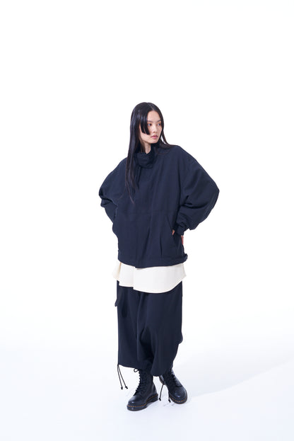 PE/STRETCH TWILL OVERSIZED STAND COLLAR BLOUSON WITH FUNCTIONAL LINING