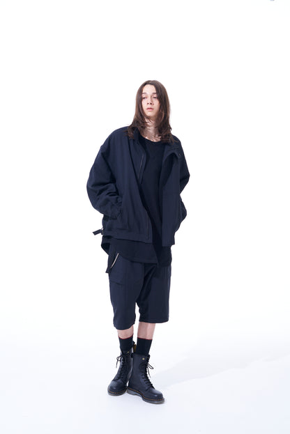 PE/STRETCH TWILL OVERSIZED STAND COLLAR BLOUSON WITH FUNCTIONAL LINING