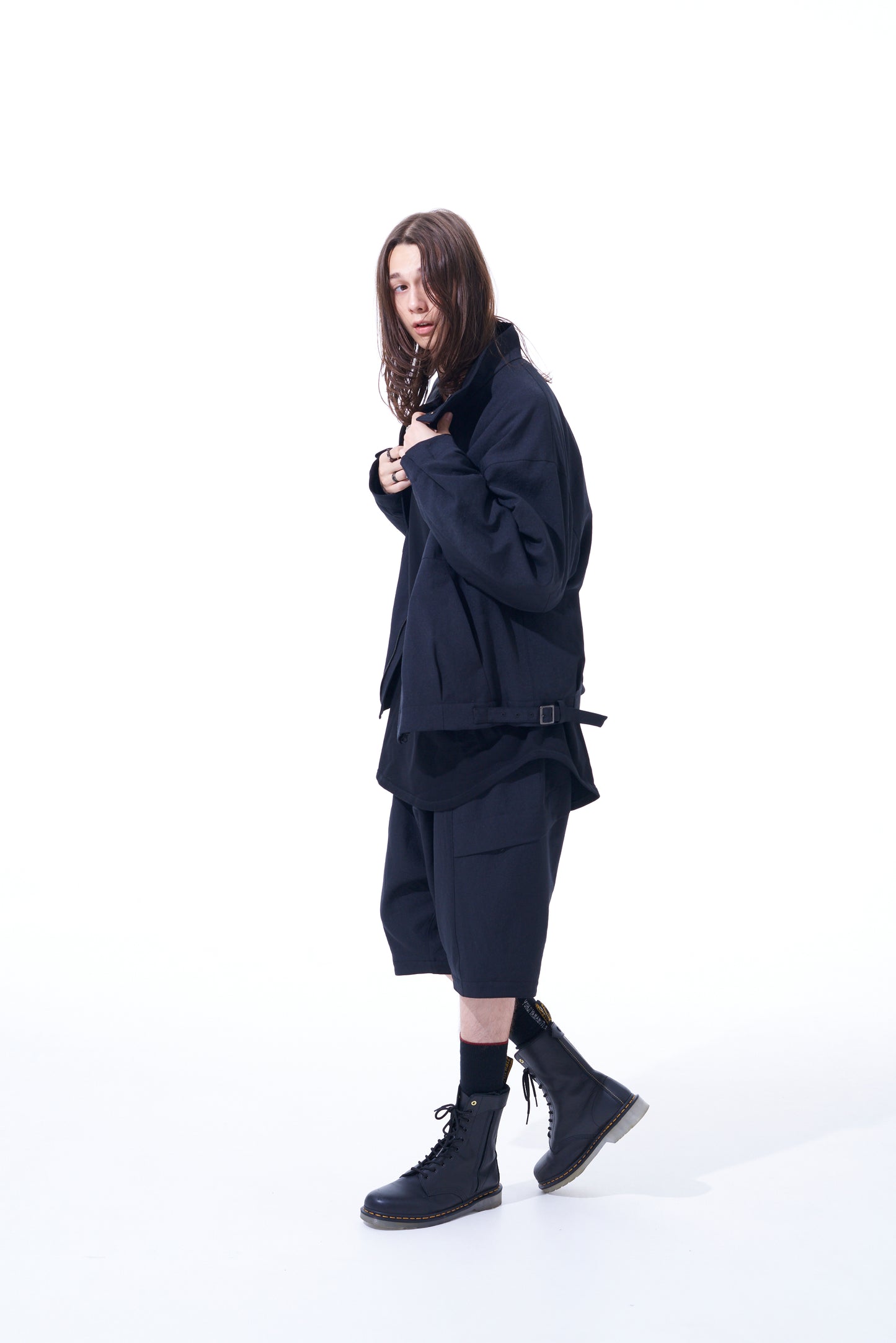 PE/STRETCH TWILL OVERSIZED STAND COLLAR BLOUSON WITH FUNCTIONAL LINING