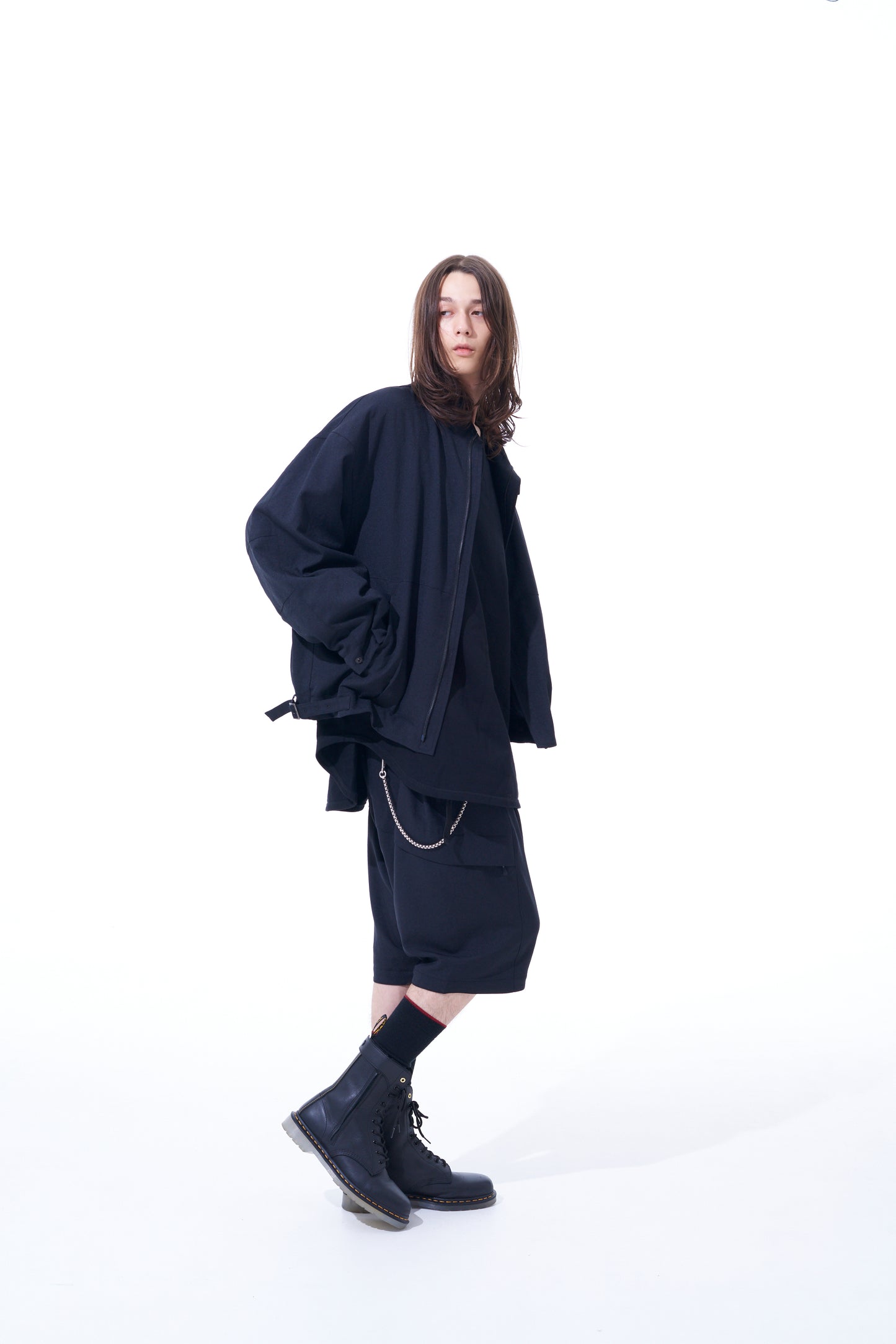 PE/STRETCH TWILL OVERSIZED STAND COLLAR BLOUSON WITH FUNCTIONAL LINING