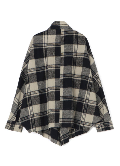 SHRUNKEN CHECK TWILL DOLMAN SLEEVE CARDIGAN WITH STOLE COLLAR