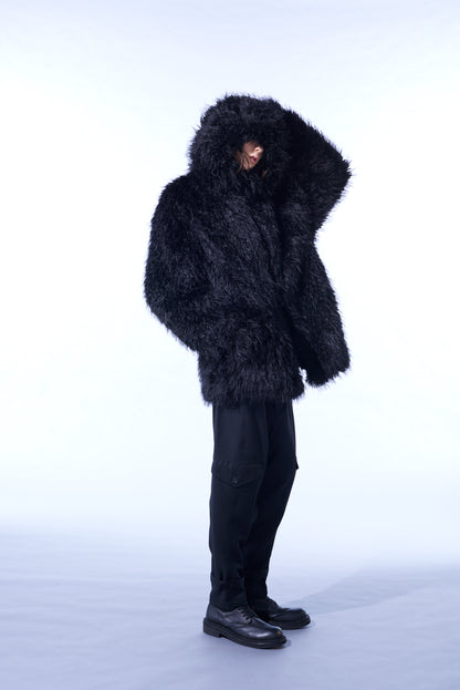 SHAGGY FUR HOODED COAT