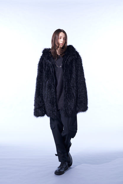 SHAGGY FUR HOODED COAT