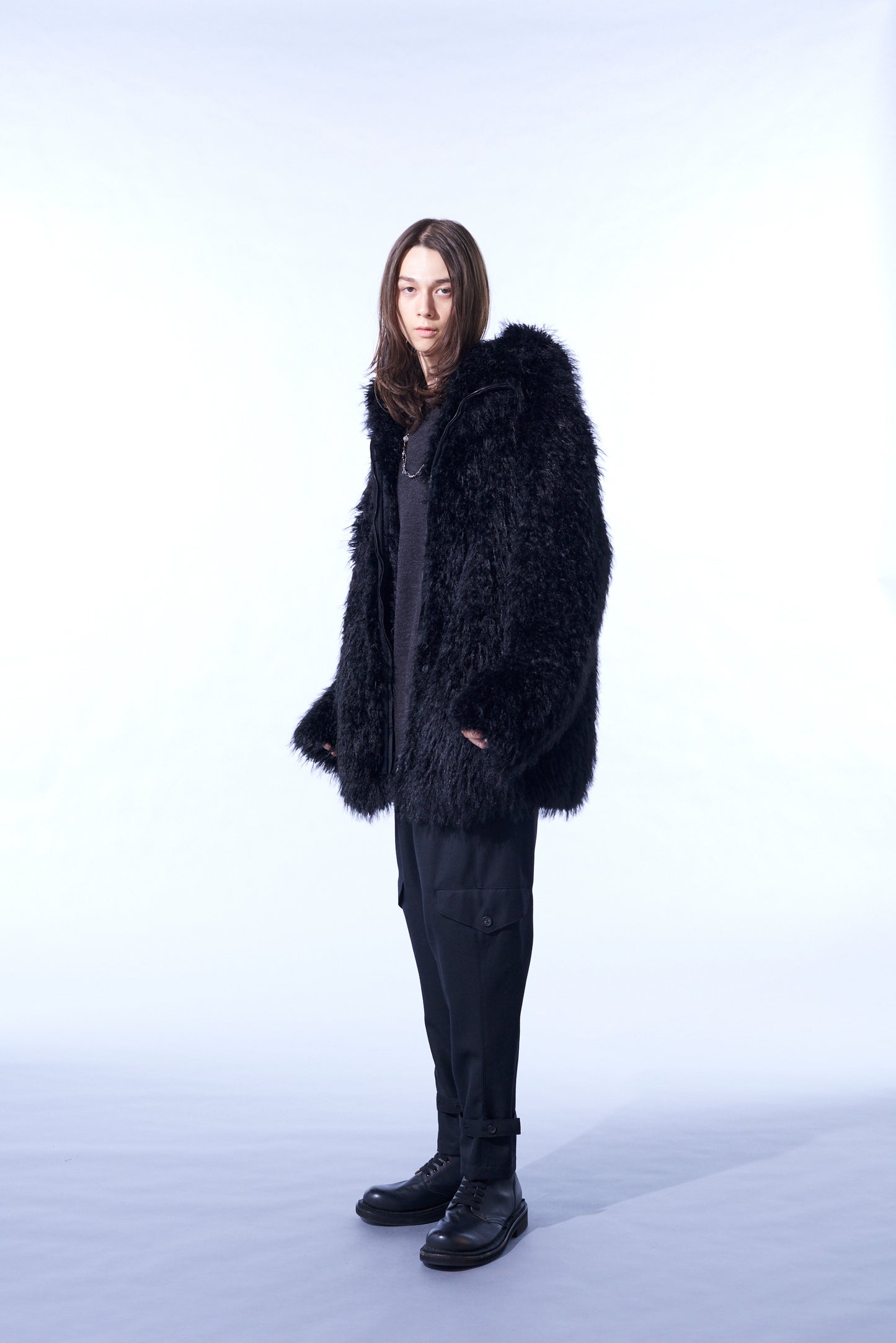 SHAGGY FUR HOODED COAT