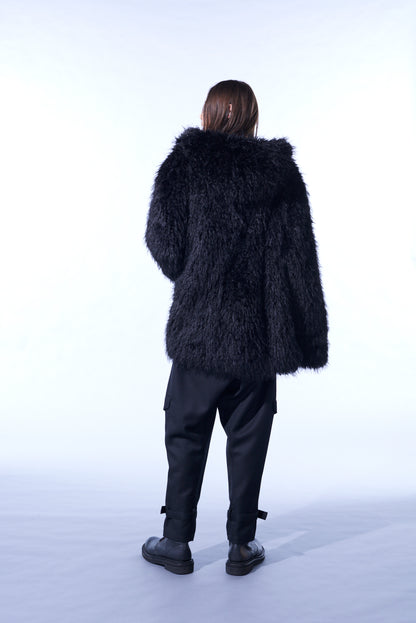 SHAGGY FUR HOODED COAT