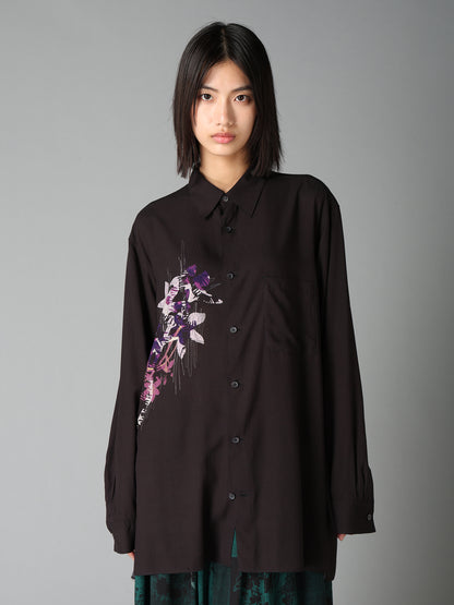 SKETCH PANSY PRINT RAYON REGULAR SHIRT