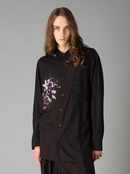 SKETCH PANSY PRINT RAYON REGULAR SHIRT