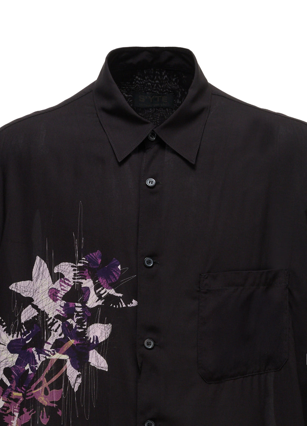 SKETCH PANSY PRINT RAYON REGULAR SHIRT